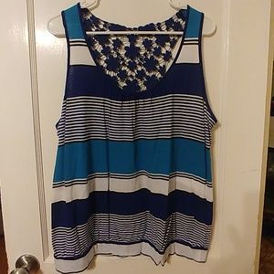 Striped Racer-back tank with lace back